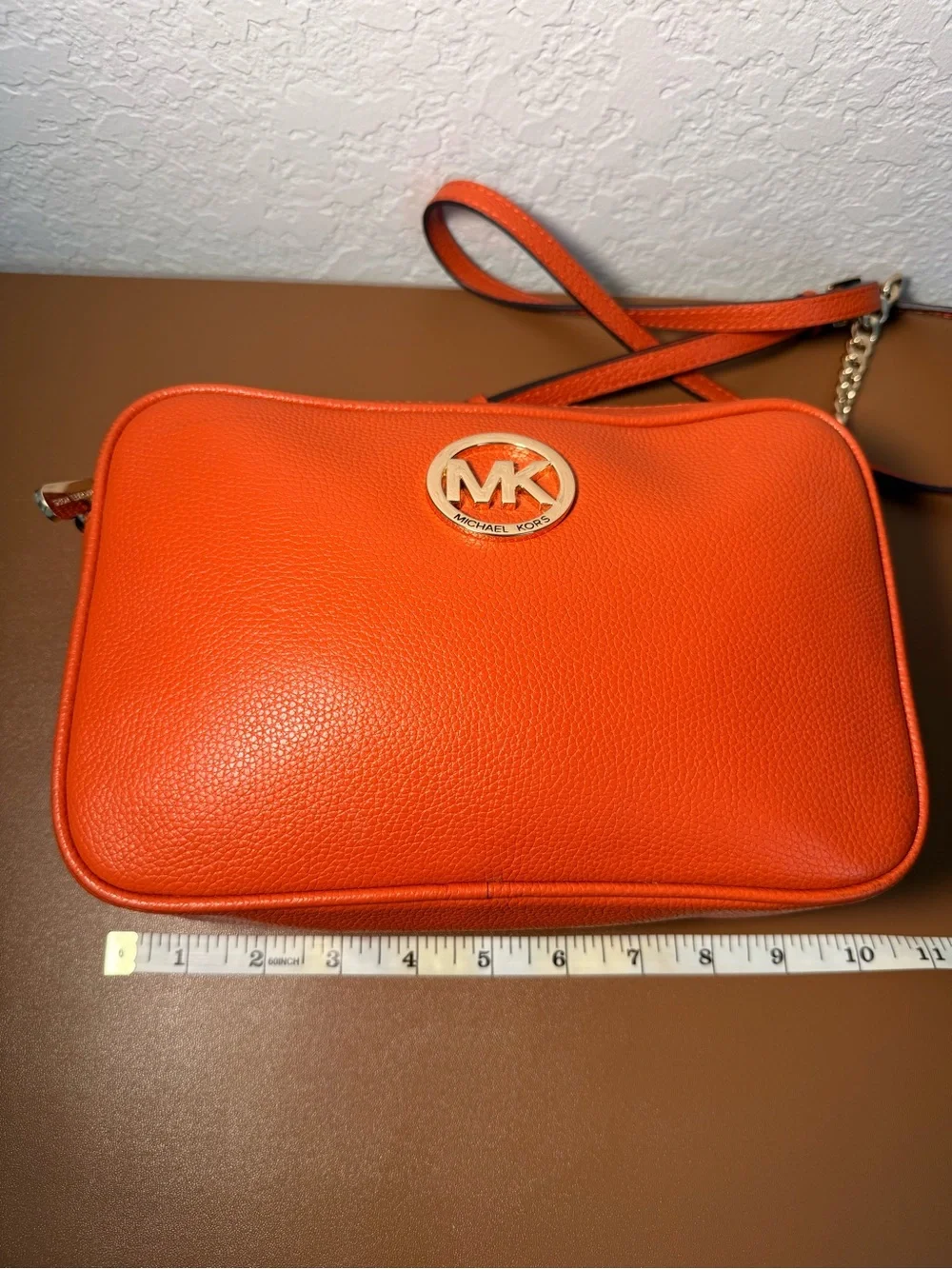 Michael Kors Orange Crossbody Camera Bag with Gold Logo